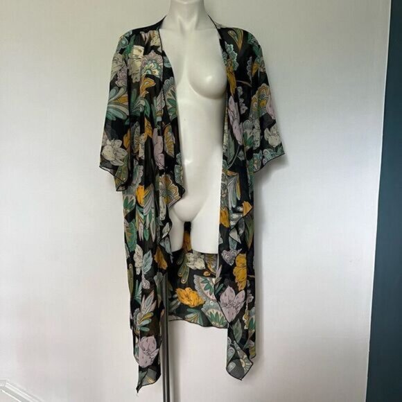 Lularoe floral black Waterfall sheer kimono coverup - Picture 1 of 8